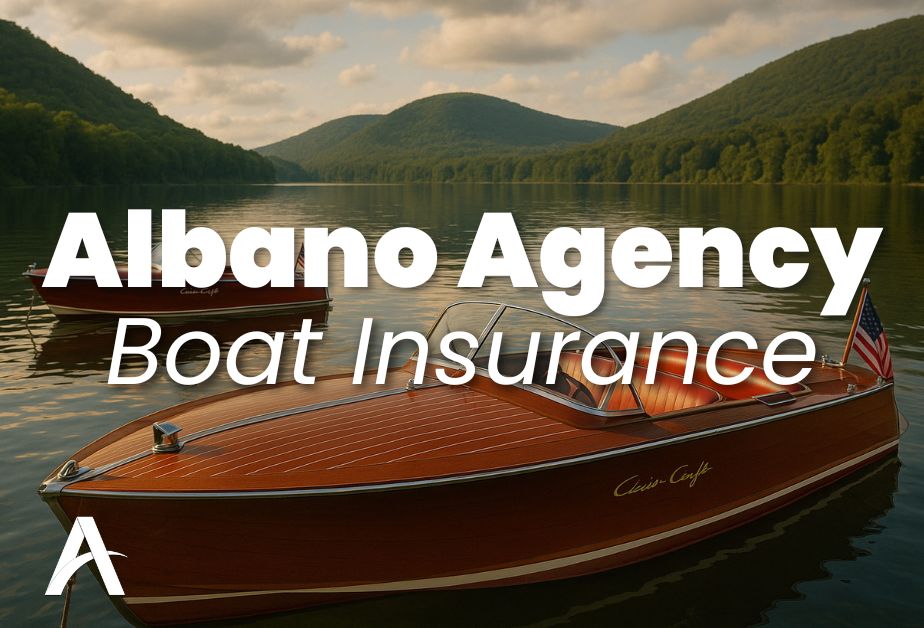 Boat insurance in New York featuring a boat on calm waters, representing coverage for yachts, fishing boats, and personal watercraft.